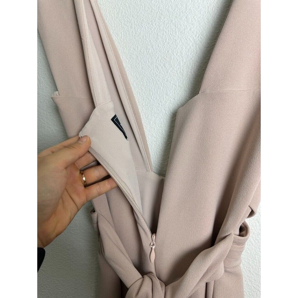 Nookie Women's Miami Midi Dress Beige Size XS Bodycon Waist Tie Classic Zip - Picture 8 of 9